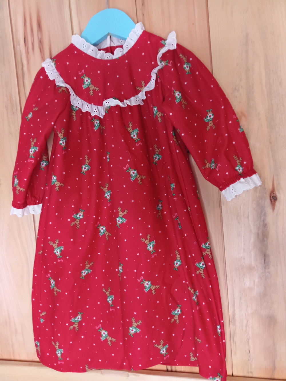 Girls' Lanz Of Salzburg Reindeer Long-Sleeve Nightgown with Lace Trim Size 3T